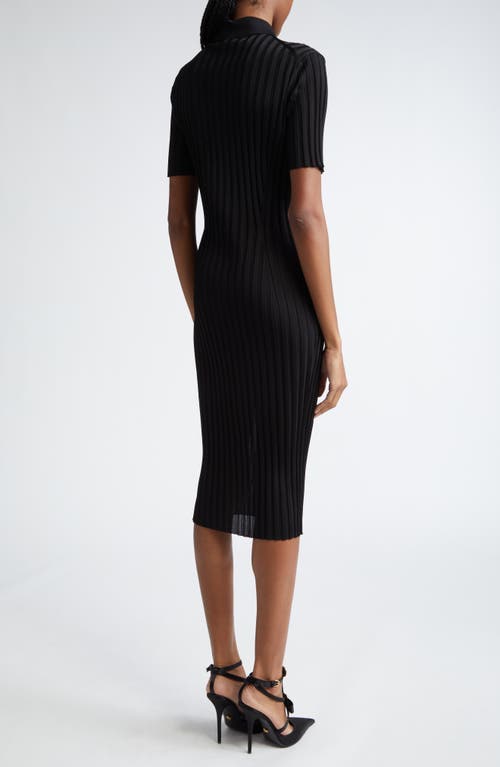 Versace Rib Midi Shirtdress In Black