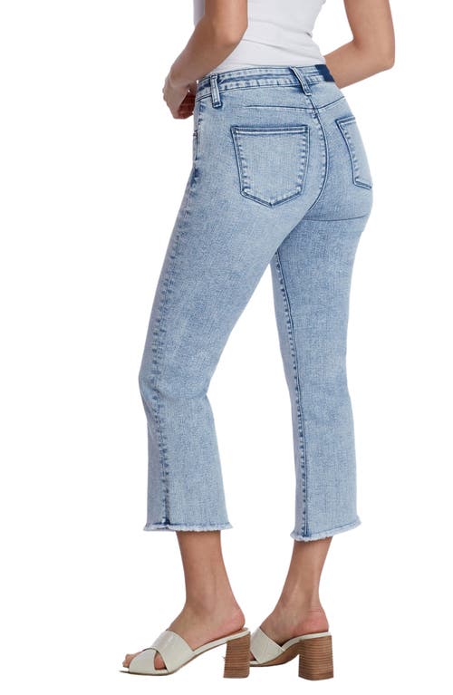 Hint Of Blu Crop Raw Hem Flare Jeans In Seawater Blue