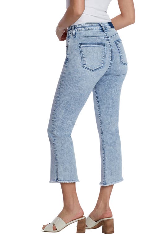 Shop Hint Of Blu Crop Raw Hem Flare Jeans In Seawater Blue