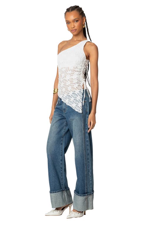 EDIKTED EDIKTED SHEER LACE ONE-SHOULDER ASYMMETRIC TOP