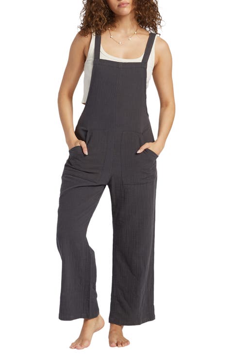 Billabong Women's High Surf Rib Knit Relaxed Fit Jumpsuit Romper Shorts in  Black