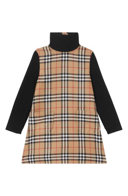 BURBERRY ADELINE CHECK TURTLENECK LONG SLEEVE DRESS,8017807