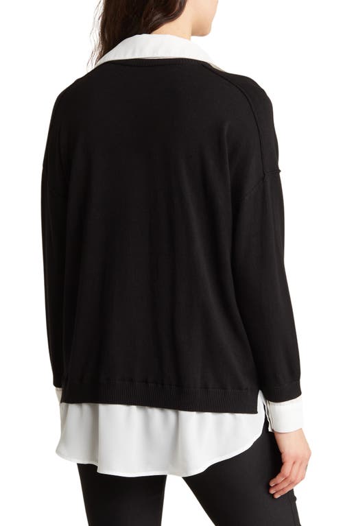 Shop Adrianna Papell Twofer Sweater In Black/ivory