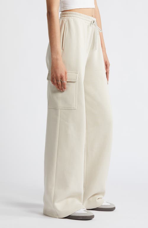 Shop Bp. Elastic Waist Wide Leg Fleece Cargo Pants In Beige Pumice