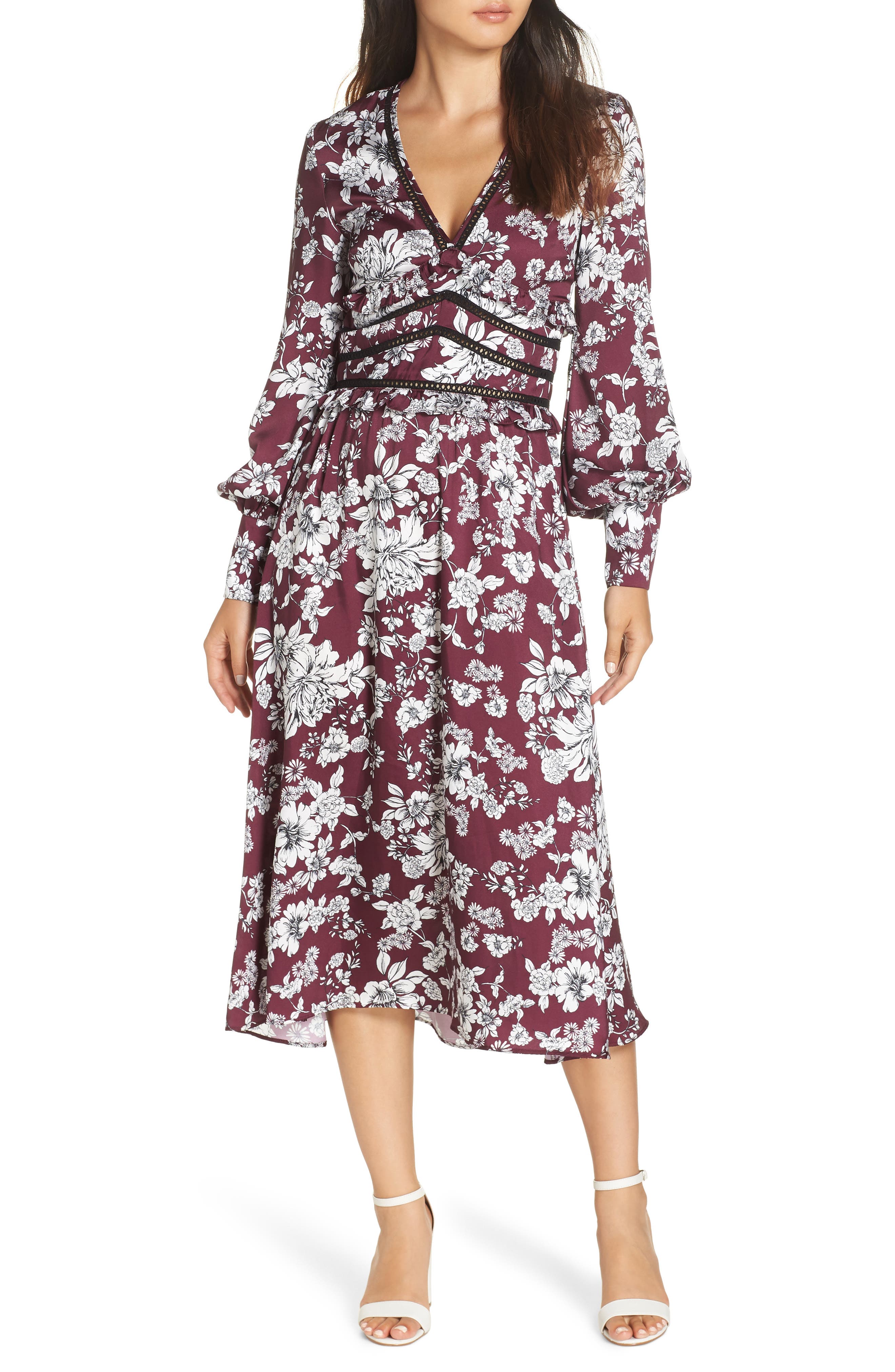 bardot jolie print midi dress