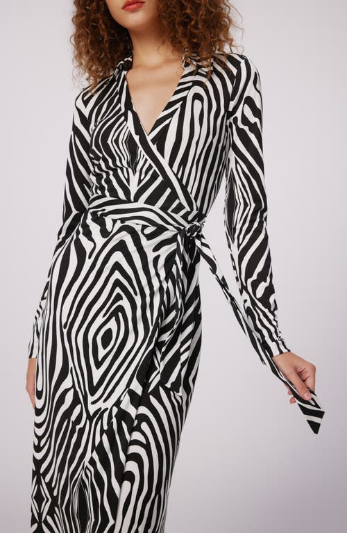 Shop Dvf Abigail Zebra Print Long Sleeve Silk Wrap Dress In Zebra Ivory