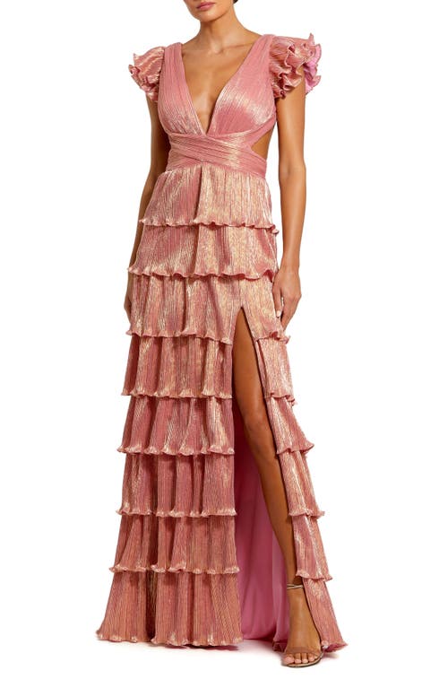 Cutout Ruffle Tiered Gown in Coral
