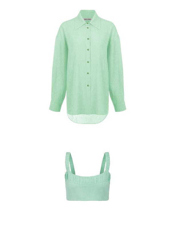 Shop Nocturne Oversized Twin Set Shirt In Mint Green