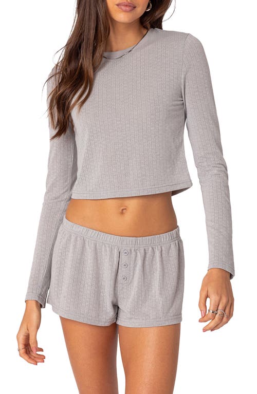 EDIKTED Homey Pointelle Crop Top Gray at Nordstrom,