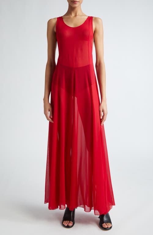 Peter Do Sleeveless Pleat Stretch Silk Maxi Dress Scarlet at Nordstrom,