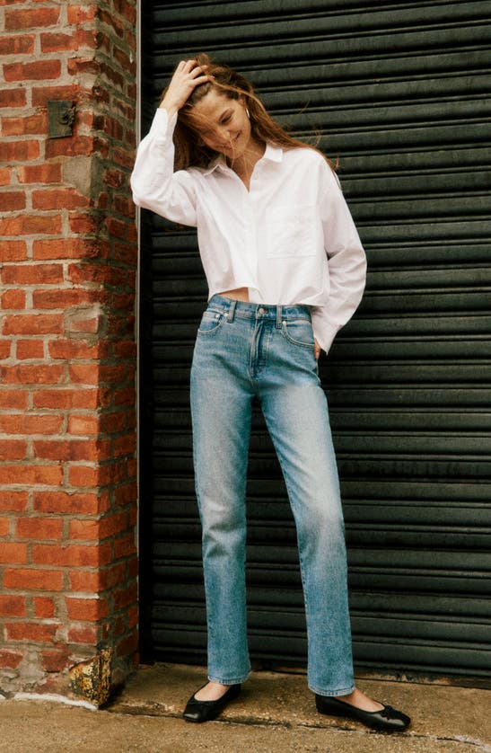 Shop Madewell The Signature Oxford Crop Shirt In Eyelet White