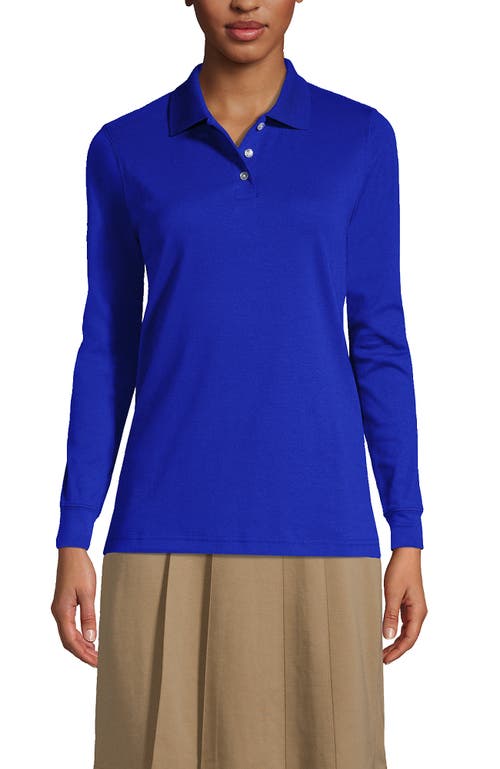 Lands' End School Uniform  Long Sleeve Interlock Polo Shirt In Cobalt