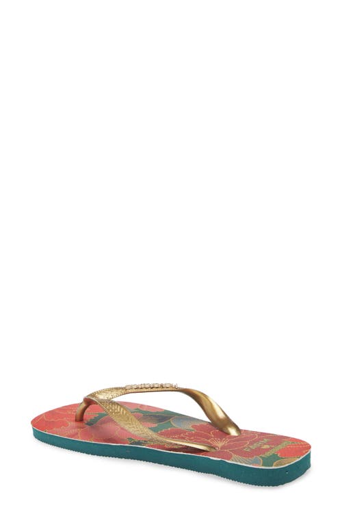 Shop Havaianas X Farm Rio Parrot Floral Flip Flop In Pantanal Green/red