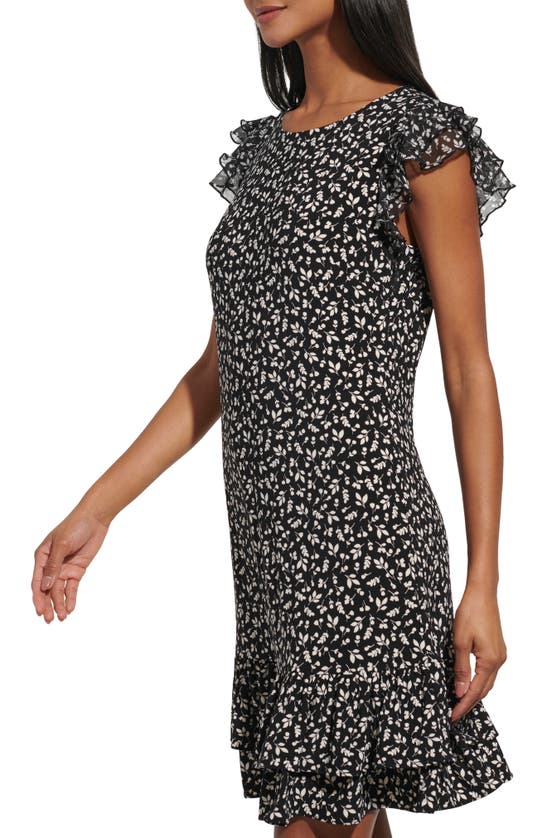 Shop Tommy Hilfiger Betty Floral Flutter Sleeve Dress In Black/ Ivory