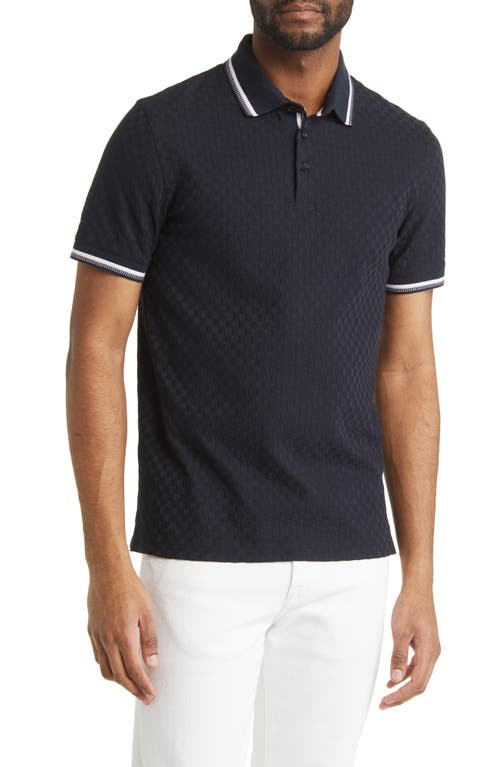 Palos Regular Fit Textured Cotton Knit Polo in Navy