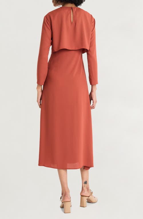 Shop Luxely Long Sleeve Georgette Midi Dress In Picante