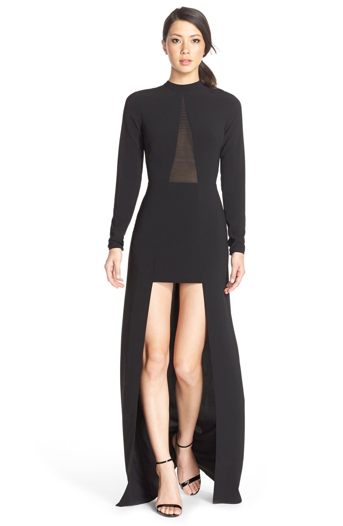 Halston Heritage Mock Neck High/Low Crepe Gown Nordstrom
