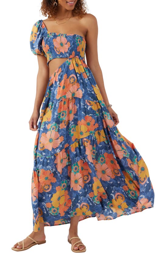 Shop O'neill Aya Floral One-shoulder Cutout Maxi Dress In Blue Multi