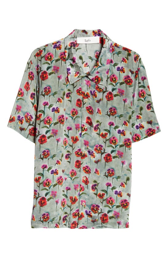 Shop Séfr Noam Floral Short Sleeve Button-up Shirt In Blurred Flowers