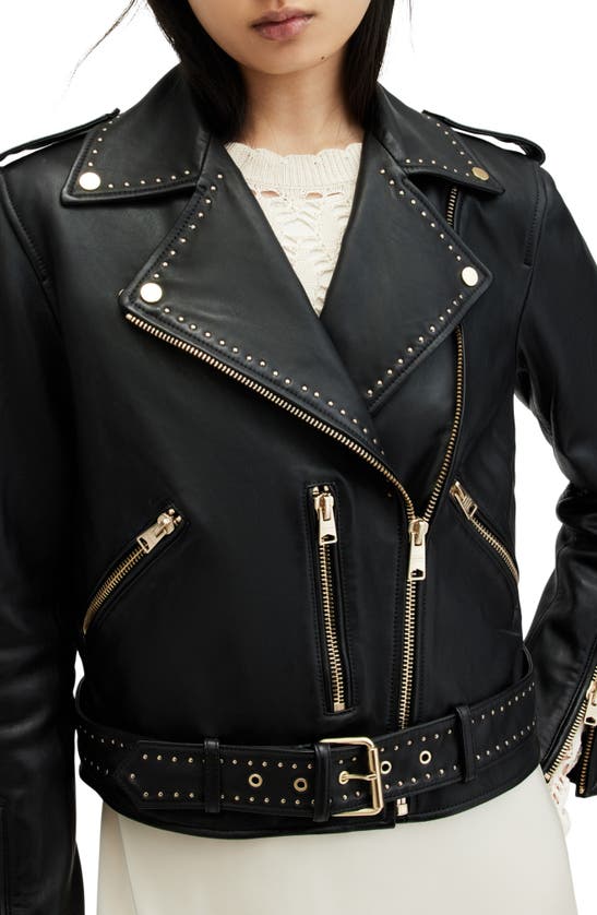Shop Allsaints Balfern Mini Stud Leather Biker Jacket In Black