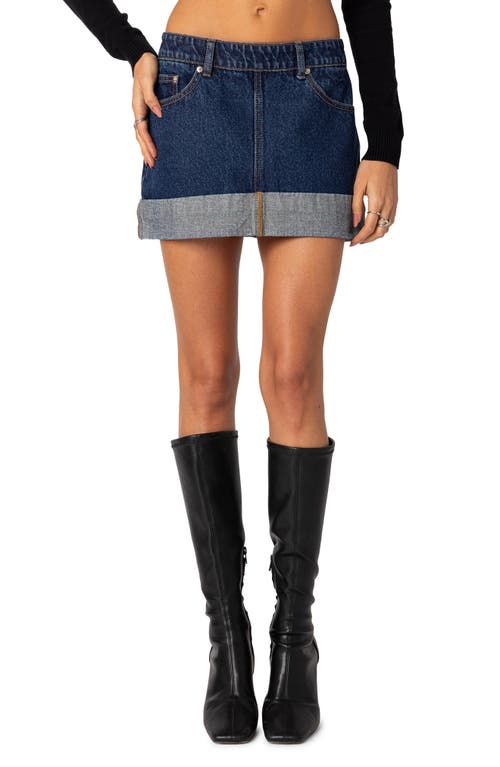 EDIKTED Off Duty Foldover Cuff Denim Miniskirt Blue at Nordstrom,