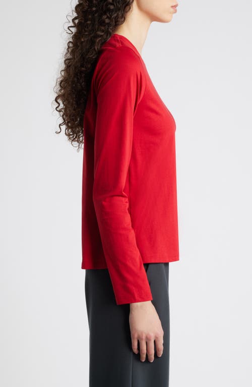 Shop Eileen Fisher Crewneck Organic Cotton Jersey T-shirt In Scarlet