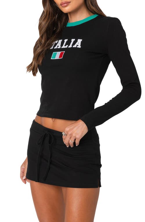 Shop Edikted Italy Long Sleeve Crop Graphic T-shirt In Black