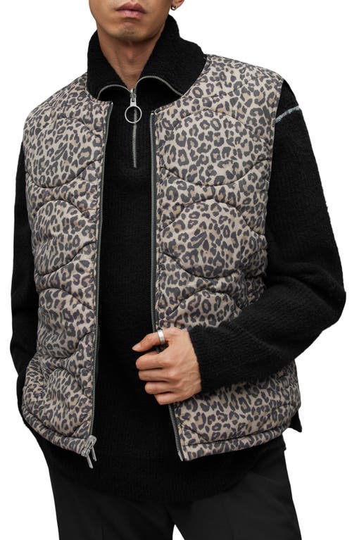AllSaints Underground Reversible Leopard Print Vest Black at Nordstrom,