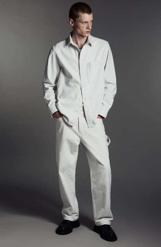 Shop Cos Organic Cotton & Linen Denim Button-up Shirt In White Dusty Light