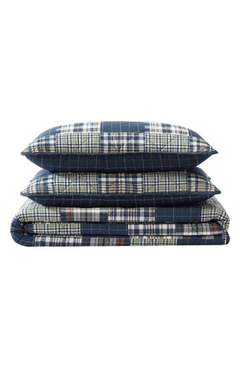 Shop Eddie Bauer Madrona Plaid Cotton Quilt 3-piece Set In Navy/green