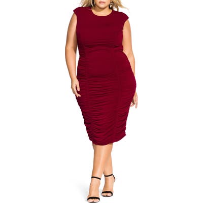 Plus Size City Chic Ruched Sheath Dress, Red
