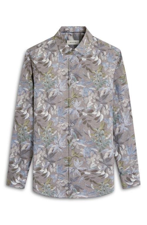 Shop Bugatchi Julian Shaped Fit Leaf Print Button-up Shirt In Khaki