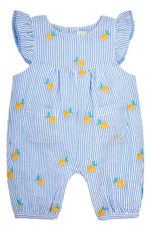 JOJO MAMAN BEBE Stripe Lemon Embroidered Cotton Romper Blue at Nordstrom,