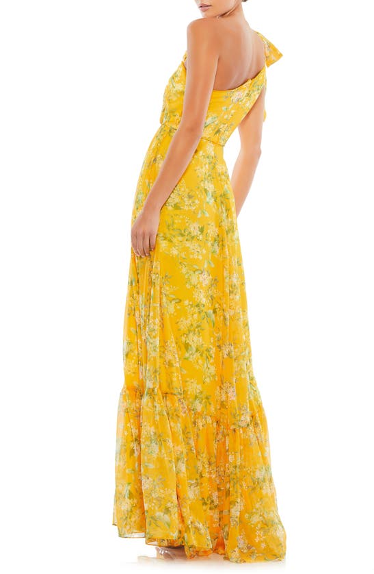 Shop Mac Duggal Floral One-shoulder Gown In Yellow Multi