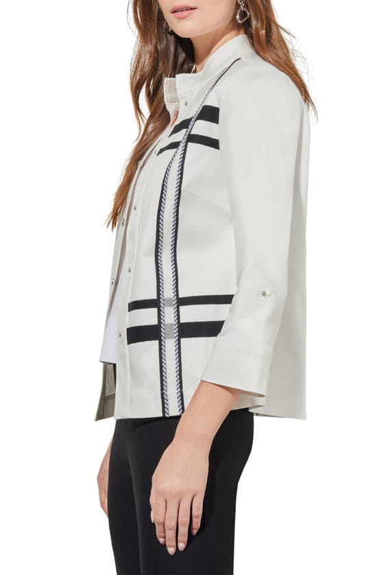 Shop Ming Wang Stripe Stand Collar Jacket In White/ Black