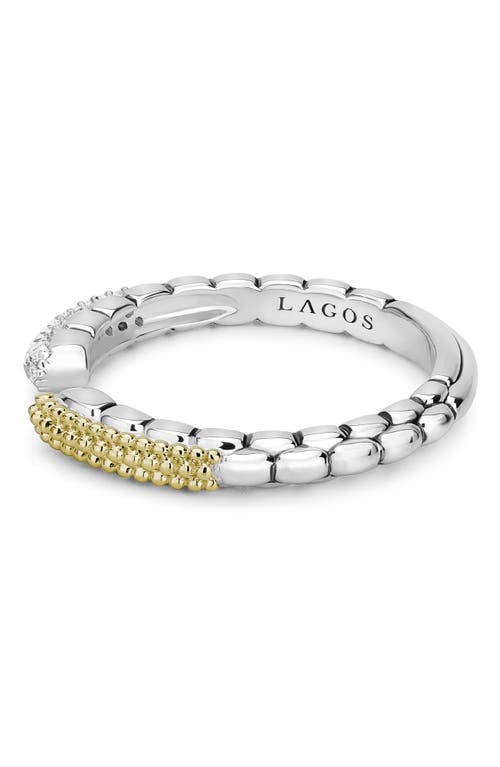 Shop Lagos Caviar Lux Open Stacking Ring In Two Tone/diamond