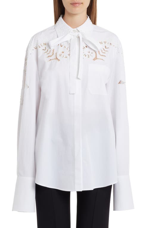 Valentino Garavani Embroidered Lace Cotton Poplin Button-Up Shirt 001-Bianco Ottico at Nordstrom, Us