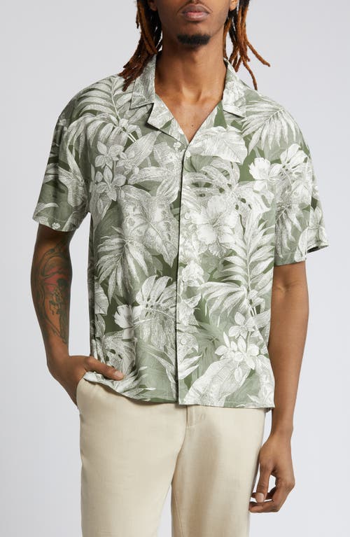 Botanical Boxy Camp Shirt in Green Floral