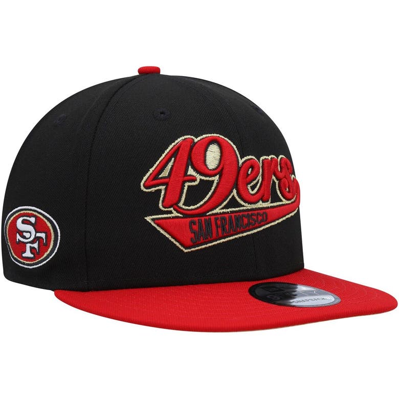 Men's New Era Black/Scarlet San Francisco 49ers Tailsweep 9FIFTY Snapback Hat