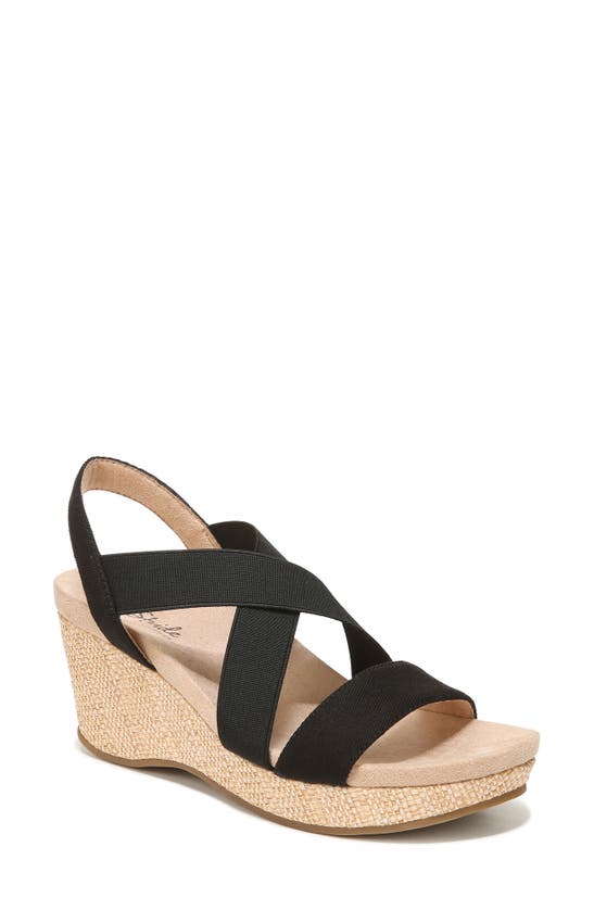 Lifestride Delta Platform Wedge Sandal In Black Fabric