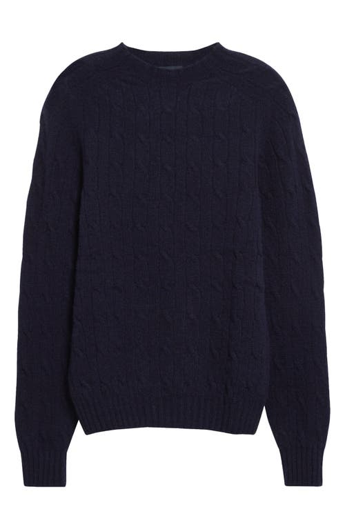 Shop Drake's Brushed Shetland Wool Cable Knit Crewneck Sweater In 250 New Navy