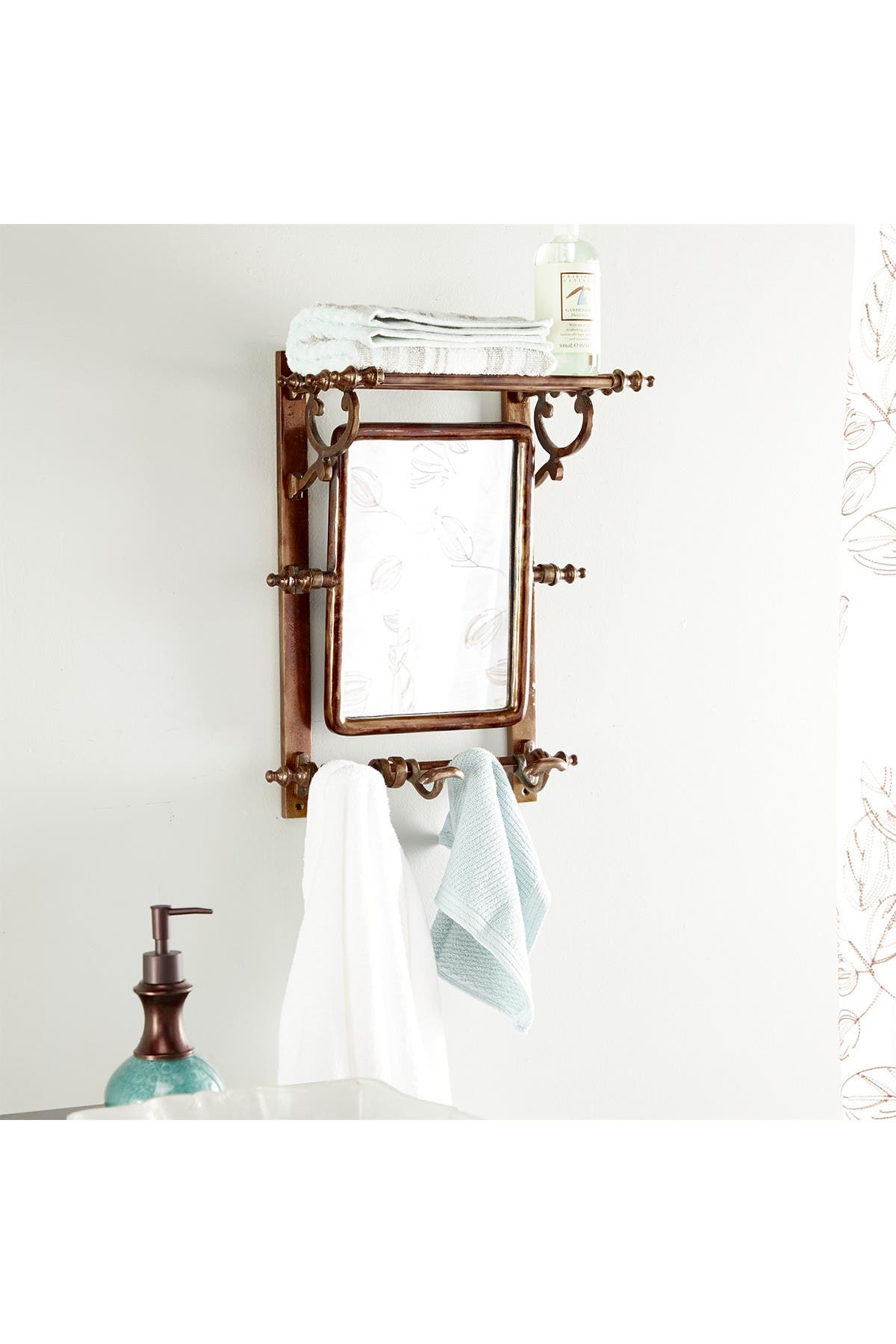 WILLOW ROW Copper Bathroom Wall Rack with Hooks and Rectangular Mirror, 15" x 20" Nordstromrack