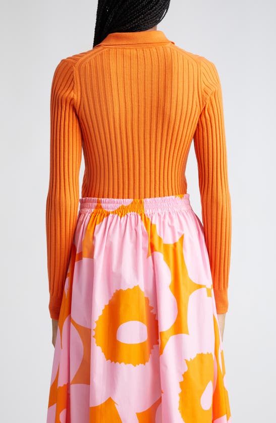 Shop Marimekko Wool Rib Polo Sweater In Orange