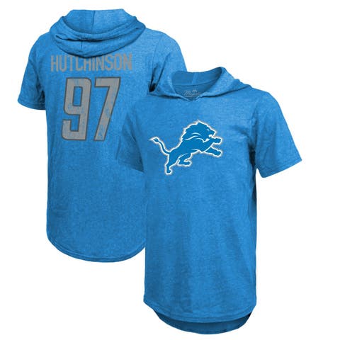 Women's Majestic Threads Blue Detroit Lions Cold Shoulder 3/4-Sleeve V-Neck  T-Shirt