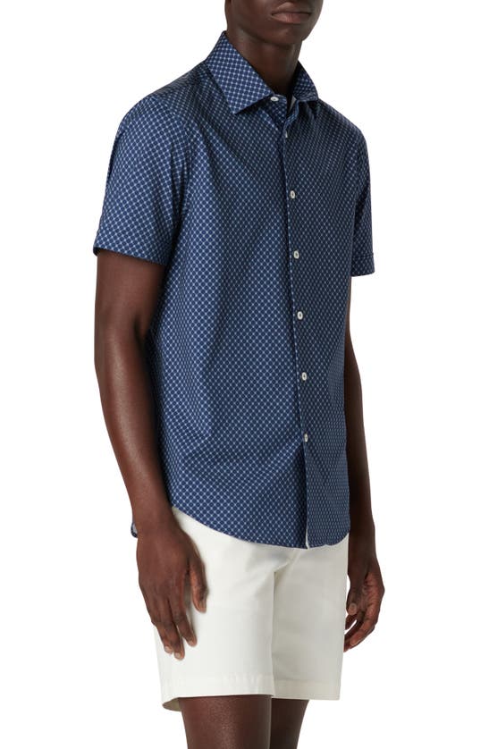 Shop Bugatchi Miles Ooohcotton® Geometric Print Short Sleeve Button-up Shirt In Navy