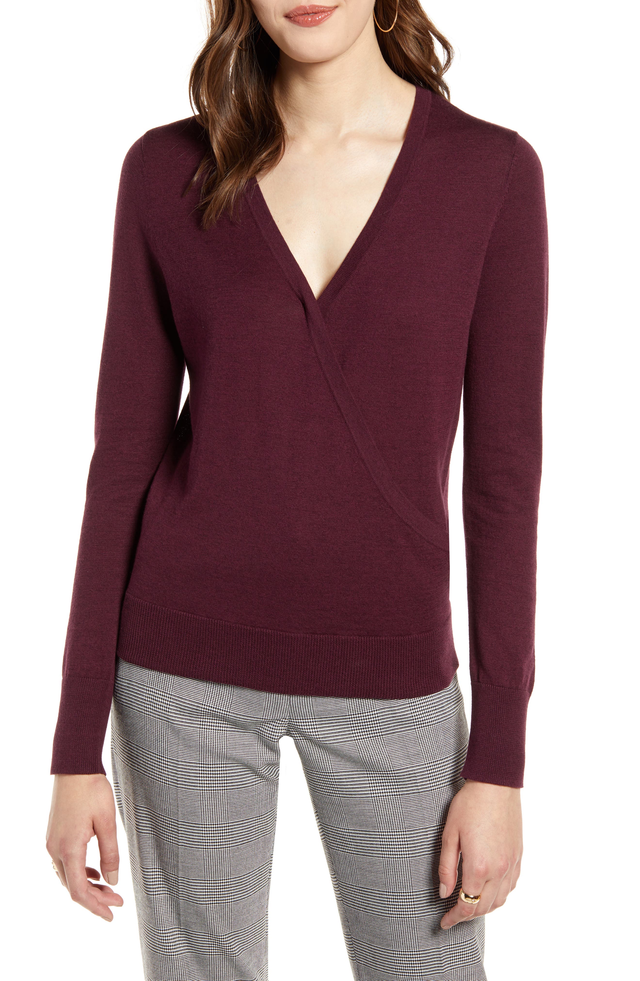 burgundy wrap sweater