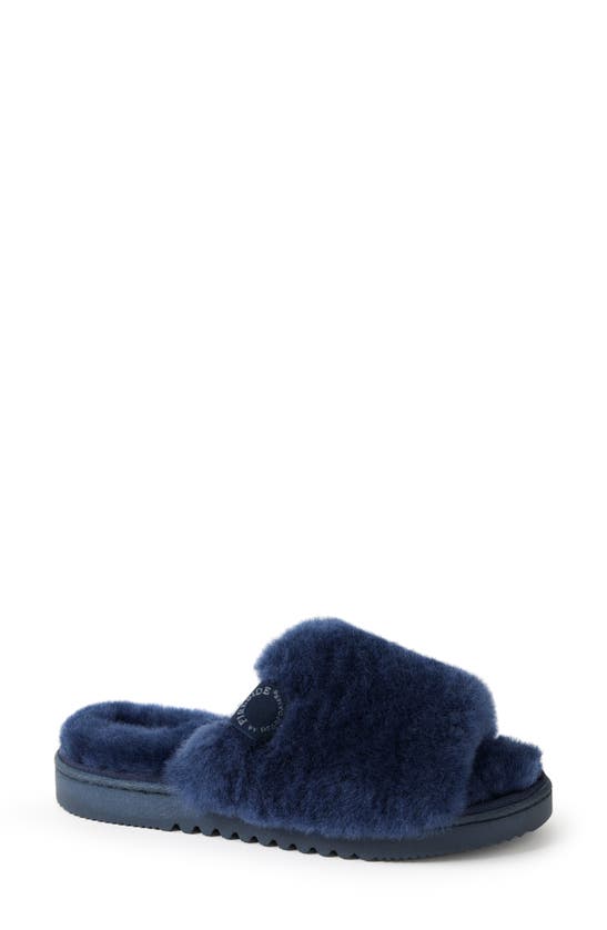 Fireside By Dearfoams Sydney Water Resistant Genuine Shearling Scuff Slipper In Navy