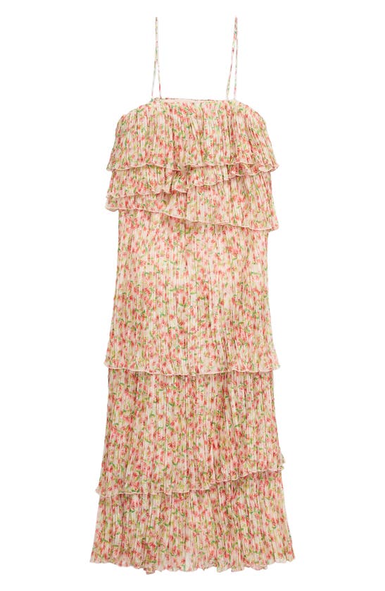 SOMETHING NAVY FLORAL PRINT PLEATED TIERED MAXI DRESS