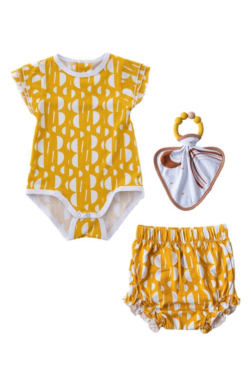 EARTH BABY OUTFITTERS Bodysuit, Bloomers & Teether Toy Set in Dark Yellow at Nordstrom, Size 12-18M
