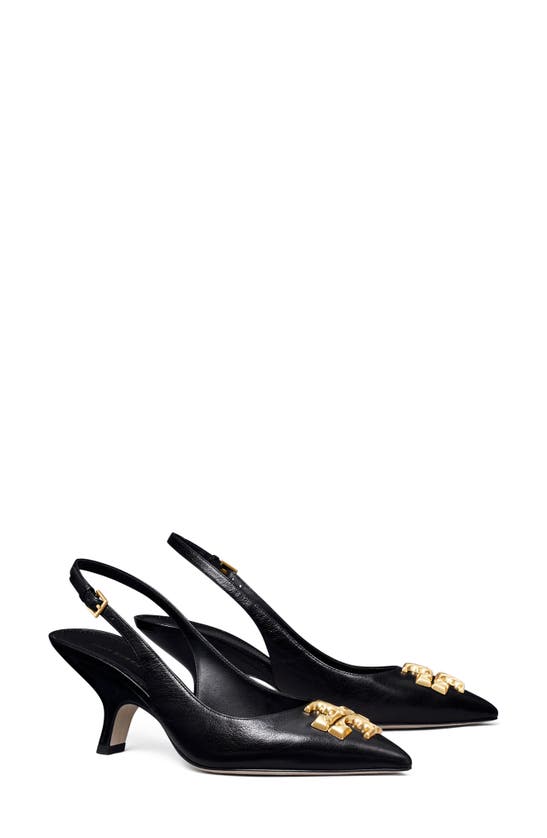 Tory Burch Eleanor Pointed Toe Slingback Pump In Perfect Black / Gold
